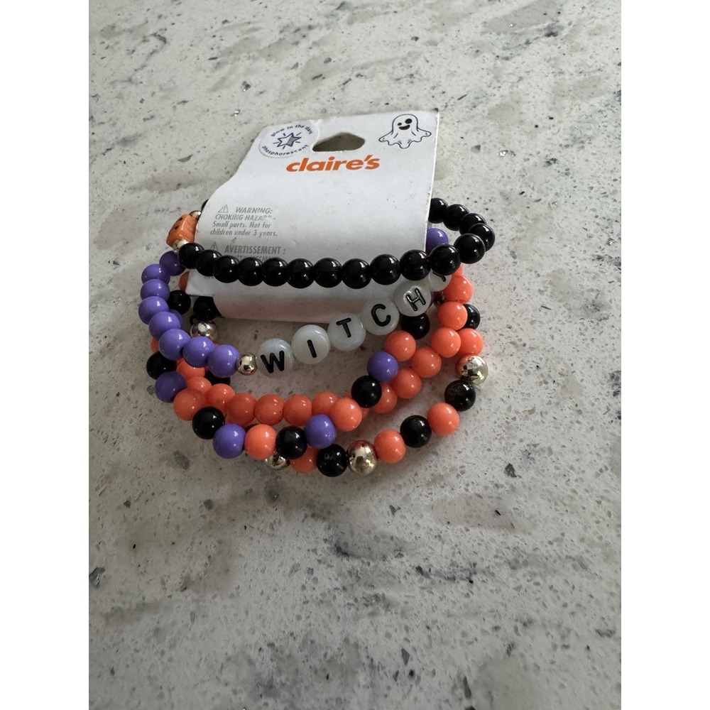 Claire's Halloween 5 Bracelet Set Orange Black Purple Witchy Boo Pumpkin Plastic - Picture 9 of 10